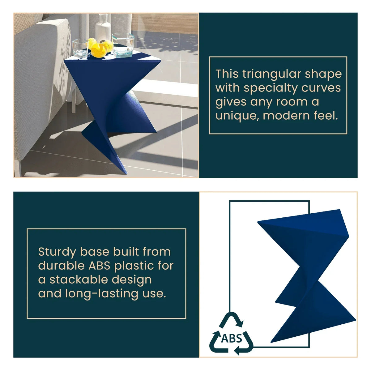 Randolph Triangular Accent Side Table in ABS/PC Plastic - Elax Furniture