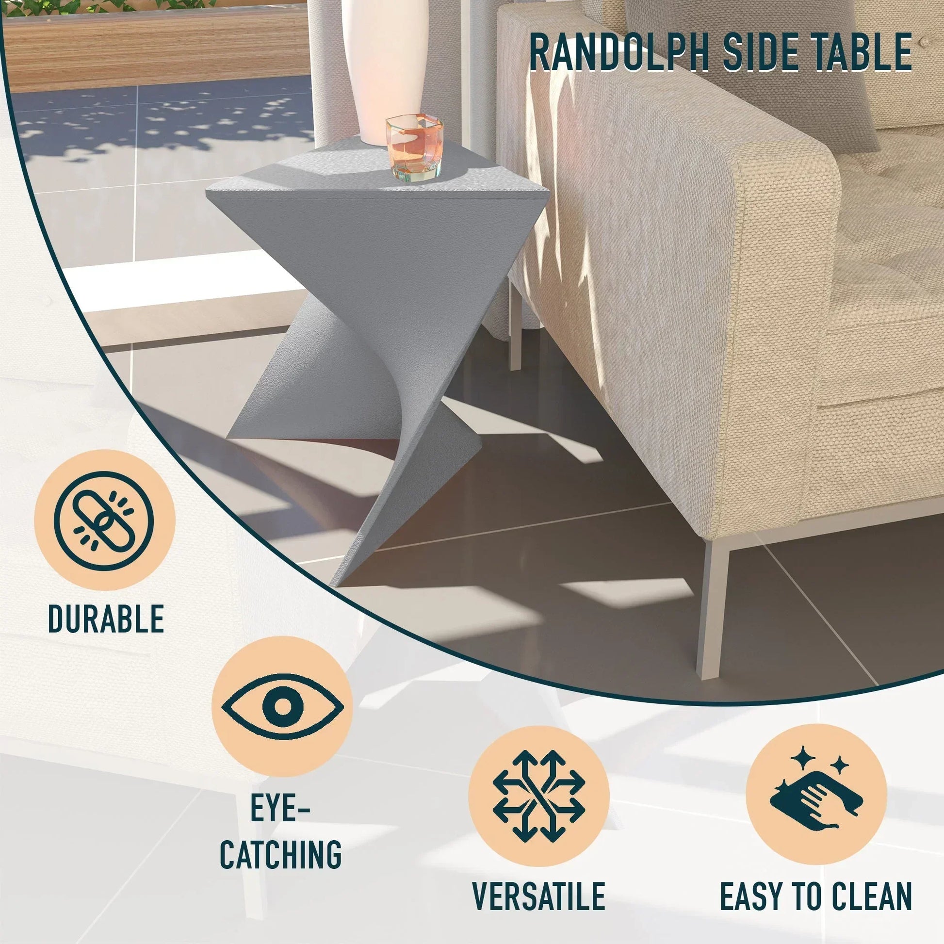 Randolph Triangular Accent Side Table in ABS/PC Plastic - Elax Furniture