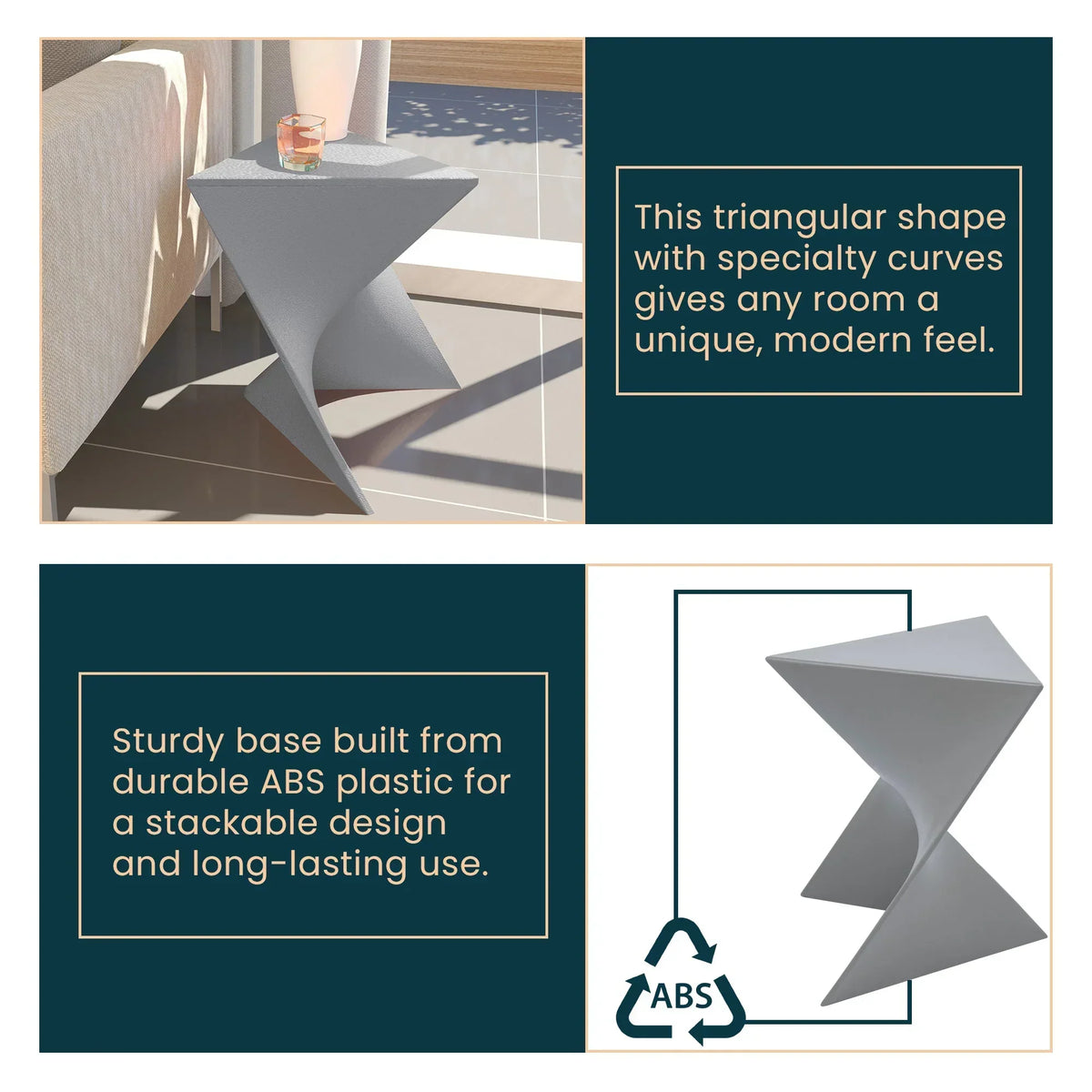 Randolph Triangular Accent Side Table in ABS/PC Plastic - Elax Furniture