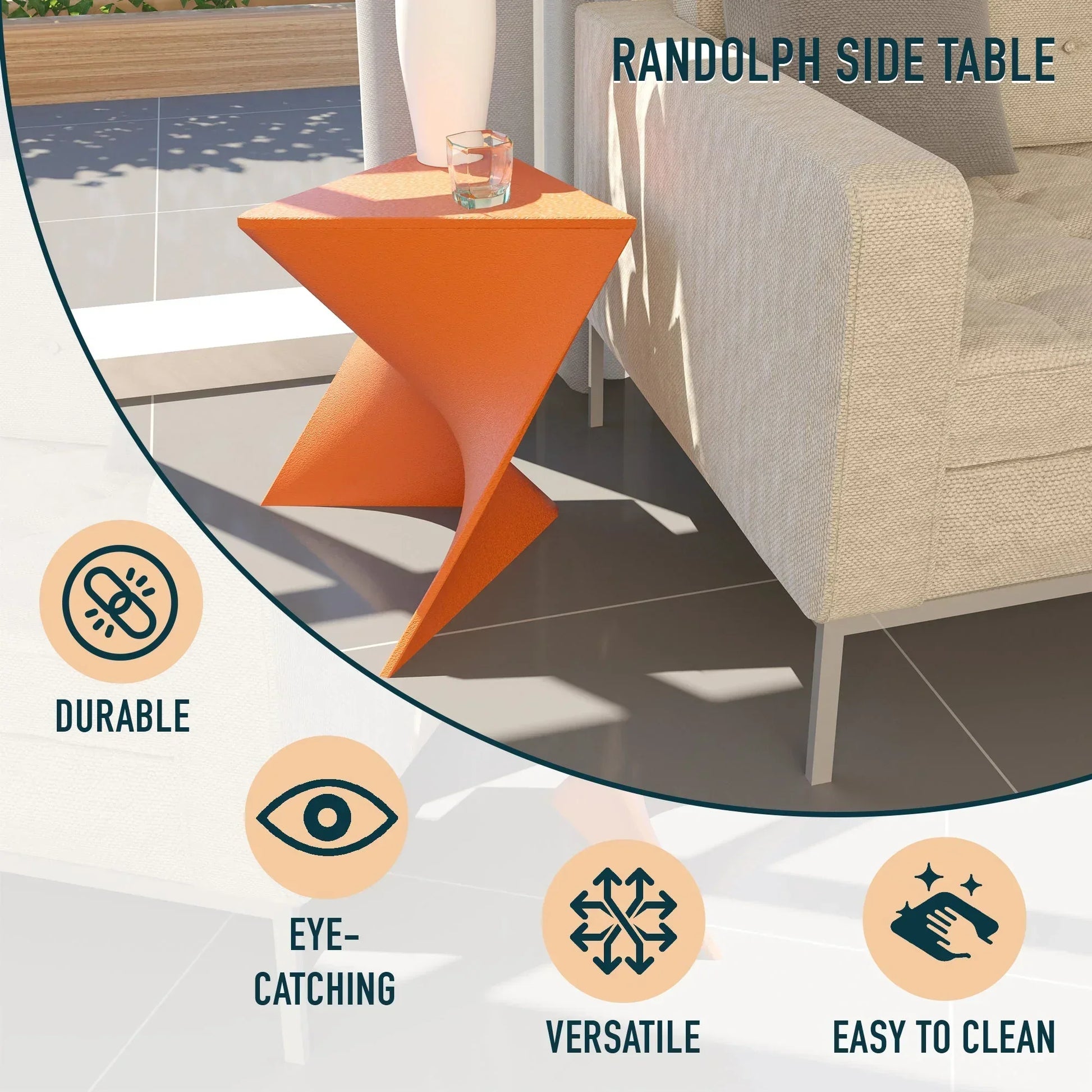 Randolph Triangular Accent Side Table in ABS/PC Plastic - Elax Furniture