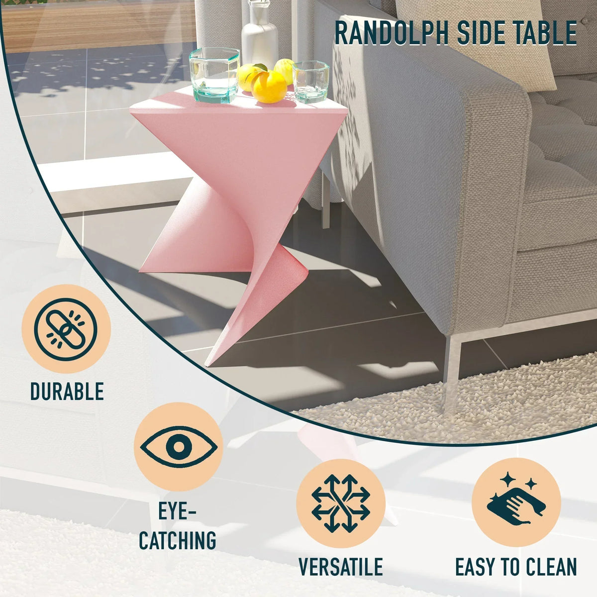 Randolph Triangular Accent Side Table in ABS/PC Plastic - Elax Furniture