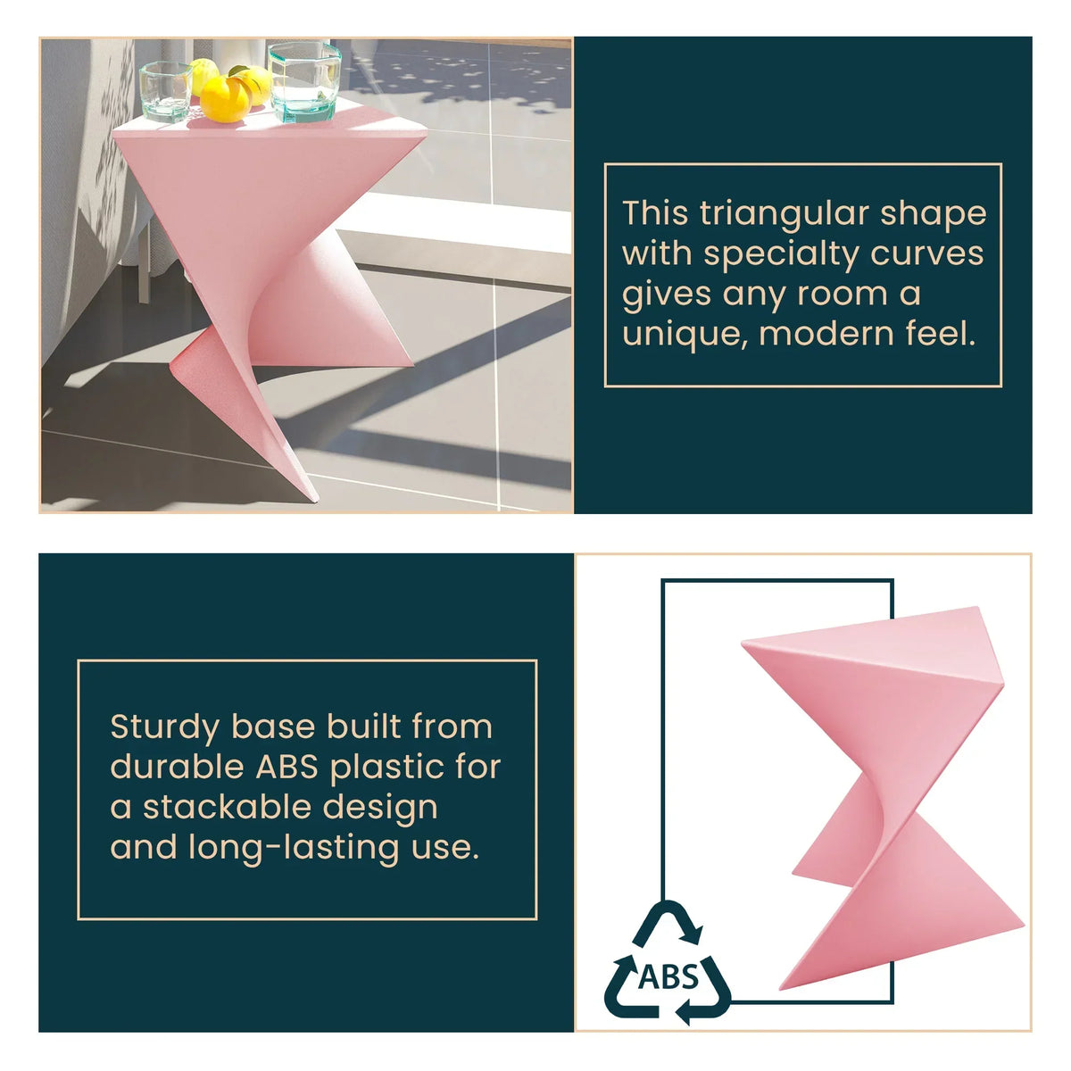 Randolph Triangular Accent Side Table in ABS/PC Plastic - Elax Furniture