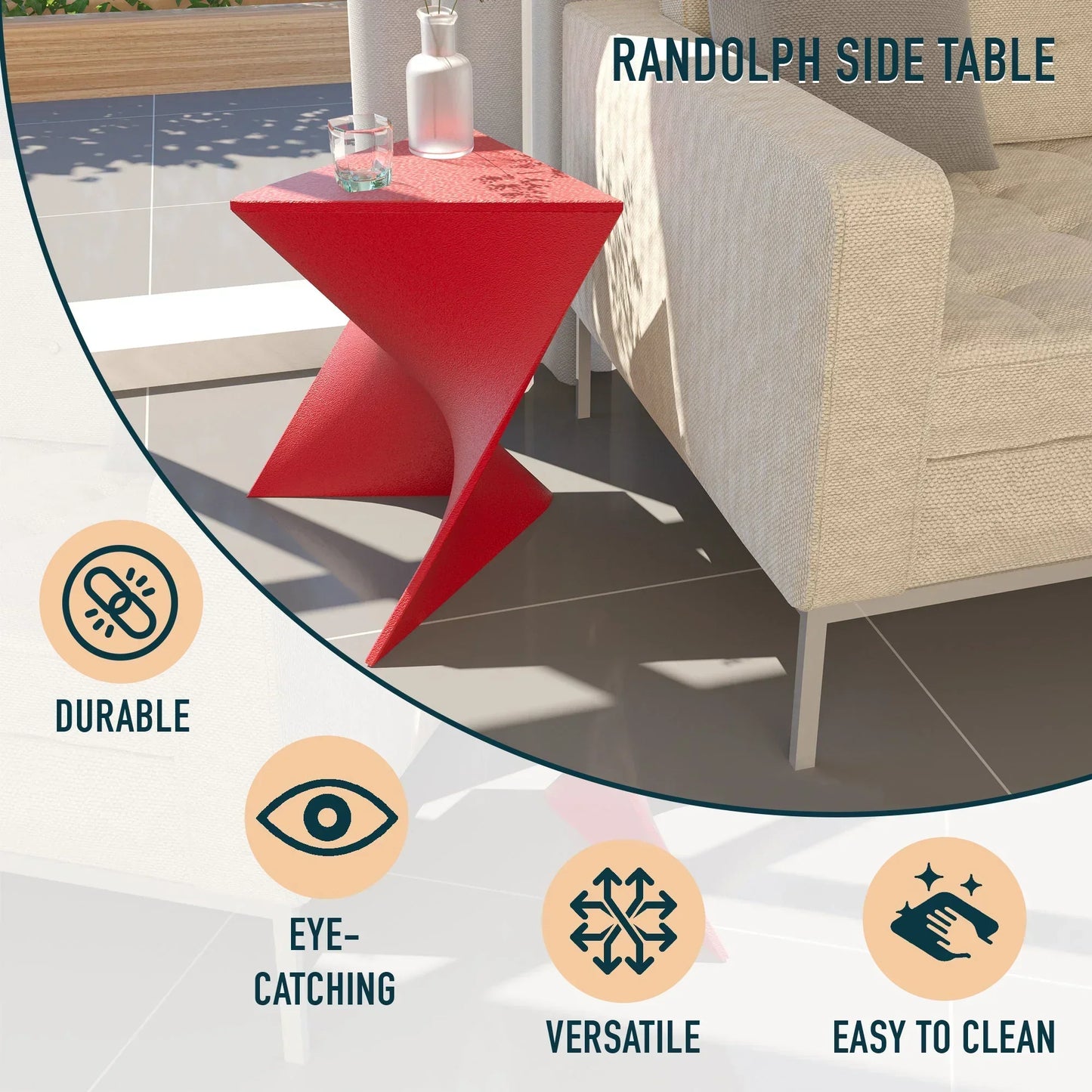 Randolph Triangular Accent Side Table in ABS/PC Plastic - Elax Furniture