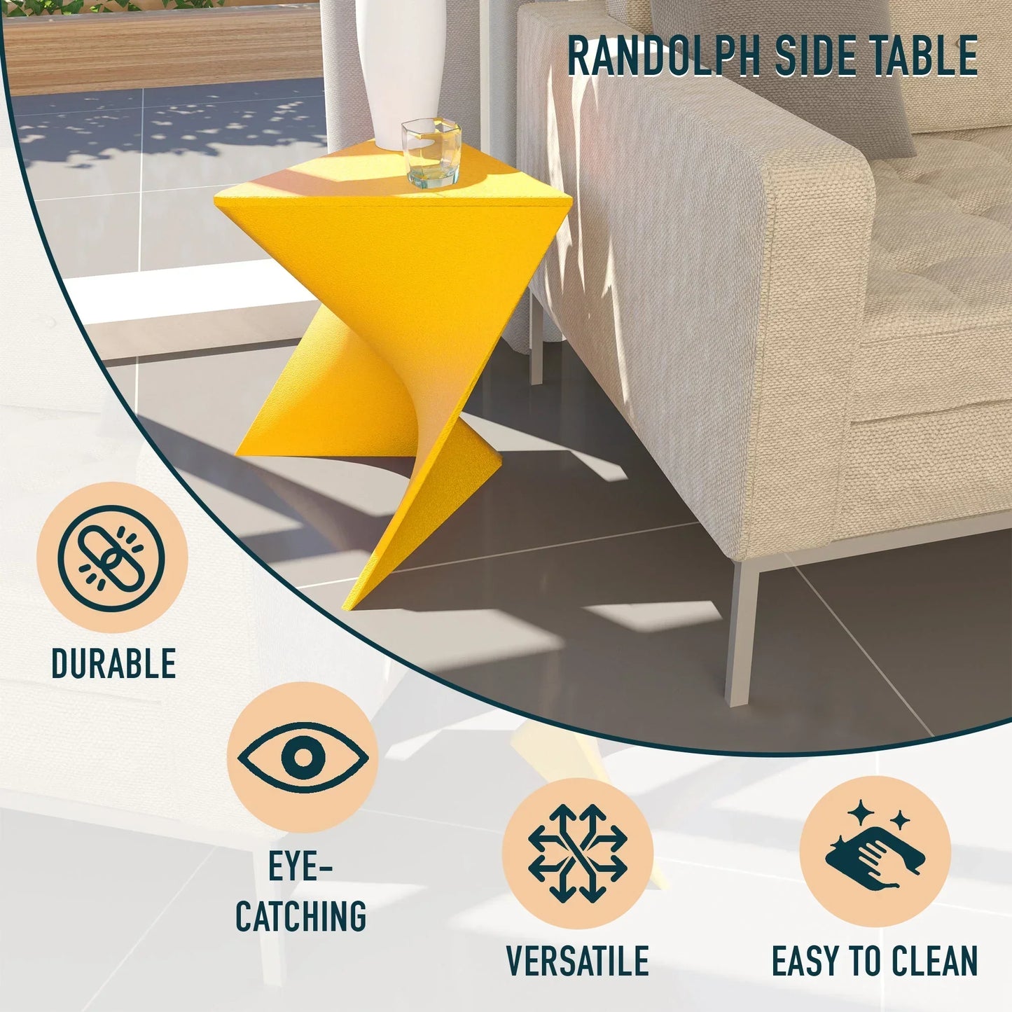 Randolph Triangular Accent Side Table in ABS/PC Plastic - Elax Furniture