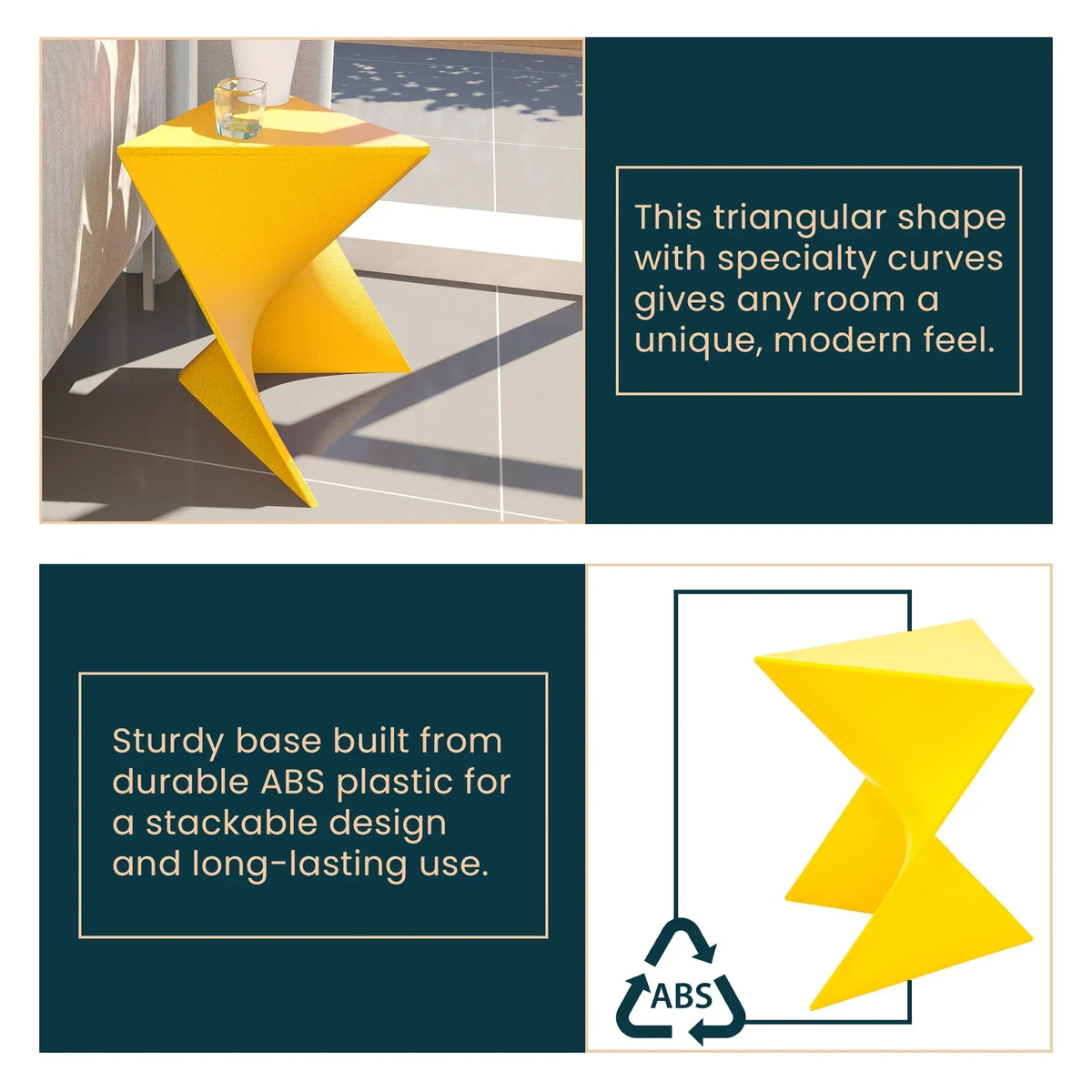 Randolph Triangular Accent Side Table in ABS/PC Plastic - Elax Furniture
