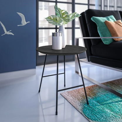 Rossmore Round Side Table with MDF Wood Tabletop in Black Steel - Elax Furniture