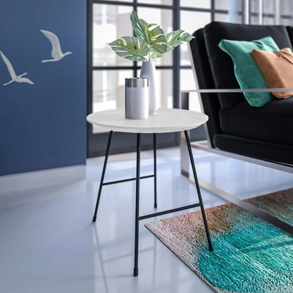 Rossmore Round Side Table with MDF Wood Tabletop in Black Steel - Elax Furniture