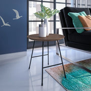 Rossmore Round Side Table with MDF Wood Tabletop in Black Steel - Elax Furniture