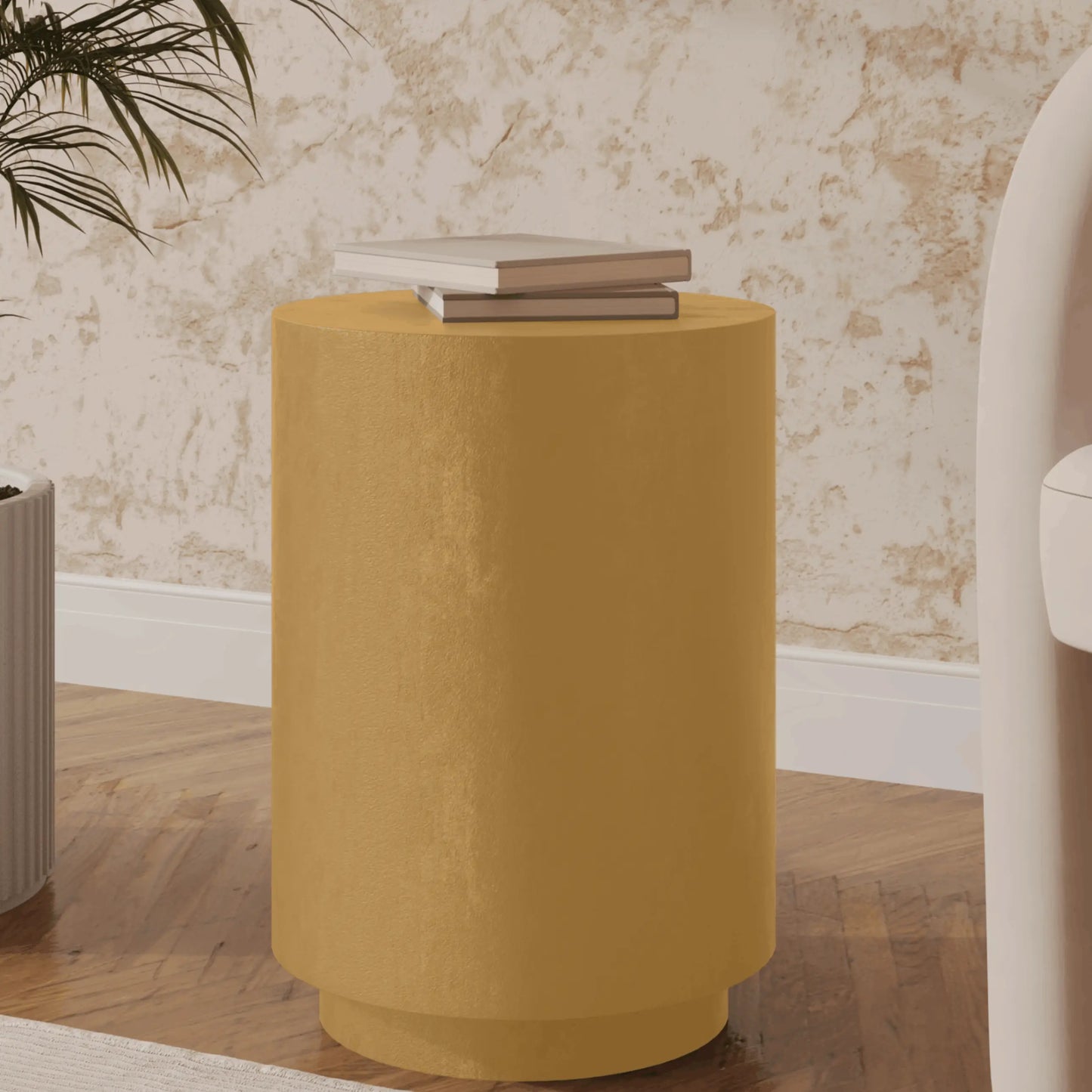 LeisureMod Ramble 14" Wide Round Side Table – Modern Fiberstone Accent End Table for Indoor or Outdoor Use, Weather-Resistant for Patio, Balcony, or Living Room