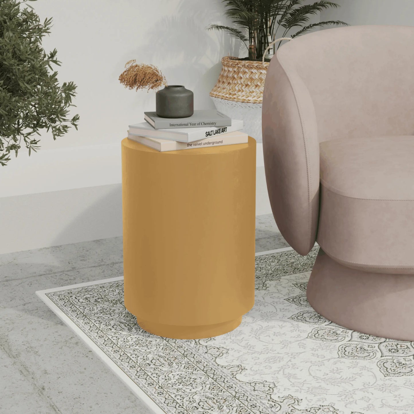 LeisureMod Ramble 14" Wide Round Side Table – Modern Fiberstone Accent End Table for Indoor or Outdoor Use, Weather-Resistant for Patio, Balcony, or Living Room