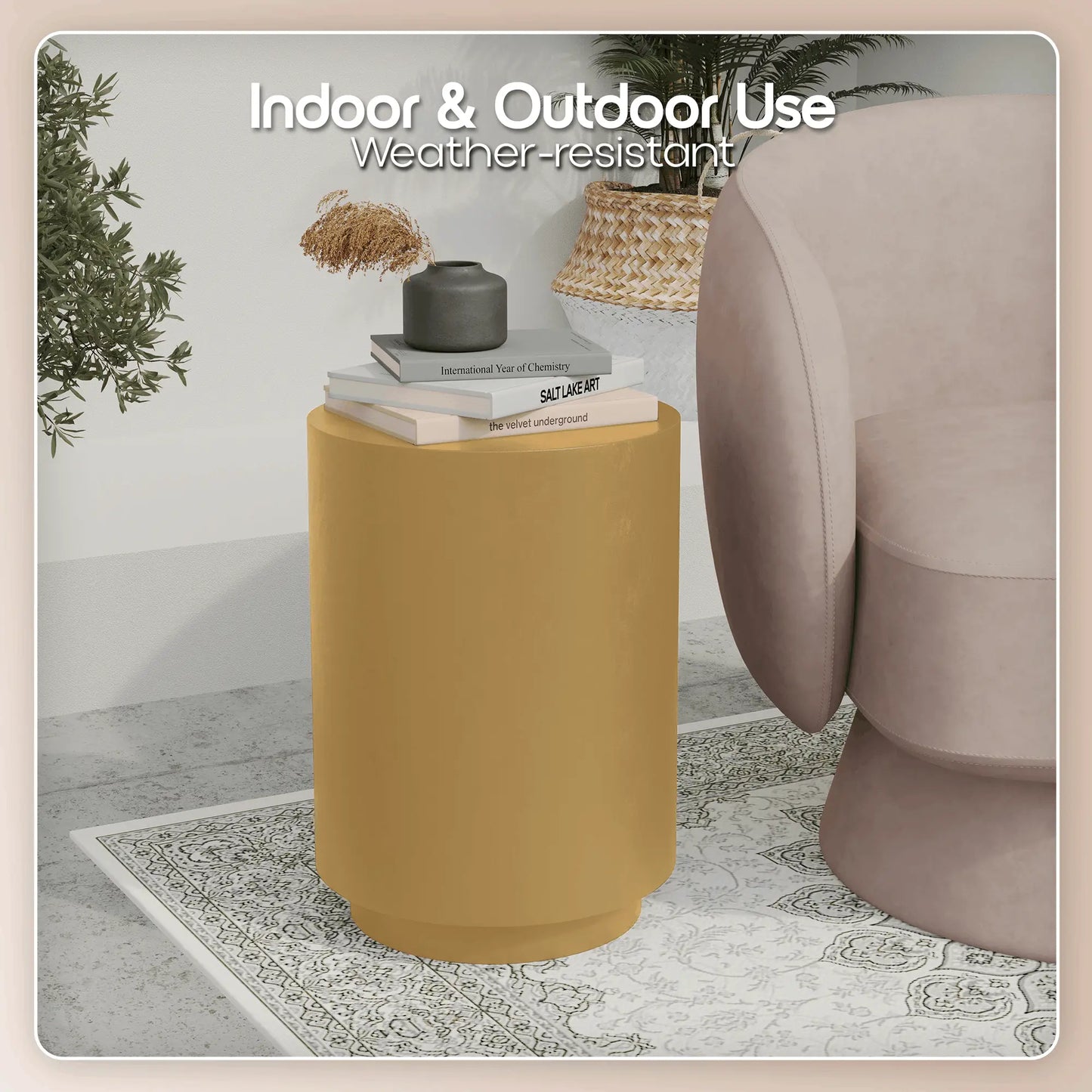 LeisureMod Ramble 14" Wide Round Side Table – Modern Fiberstone Accent End Table for Indoor or Outdoor Use, Weather-Resistant for Patio, Balcony, or Living Room