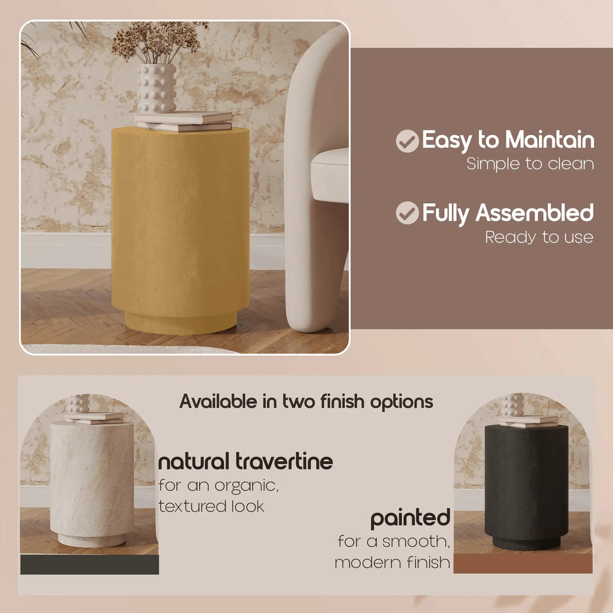 LeisureMod Ramble 14" Wide Round Side Table – Modern Fiberstone Accent End Table for Indoor or Outdoor Use, Weather-Resistant for Patio, Balcony, or Living Room