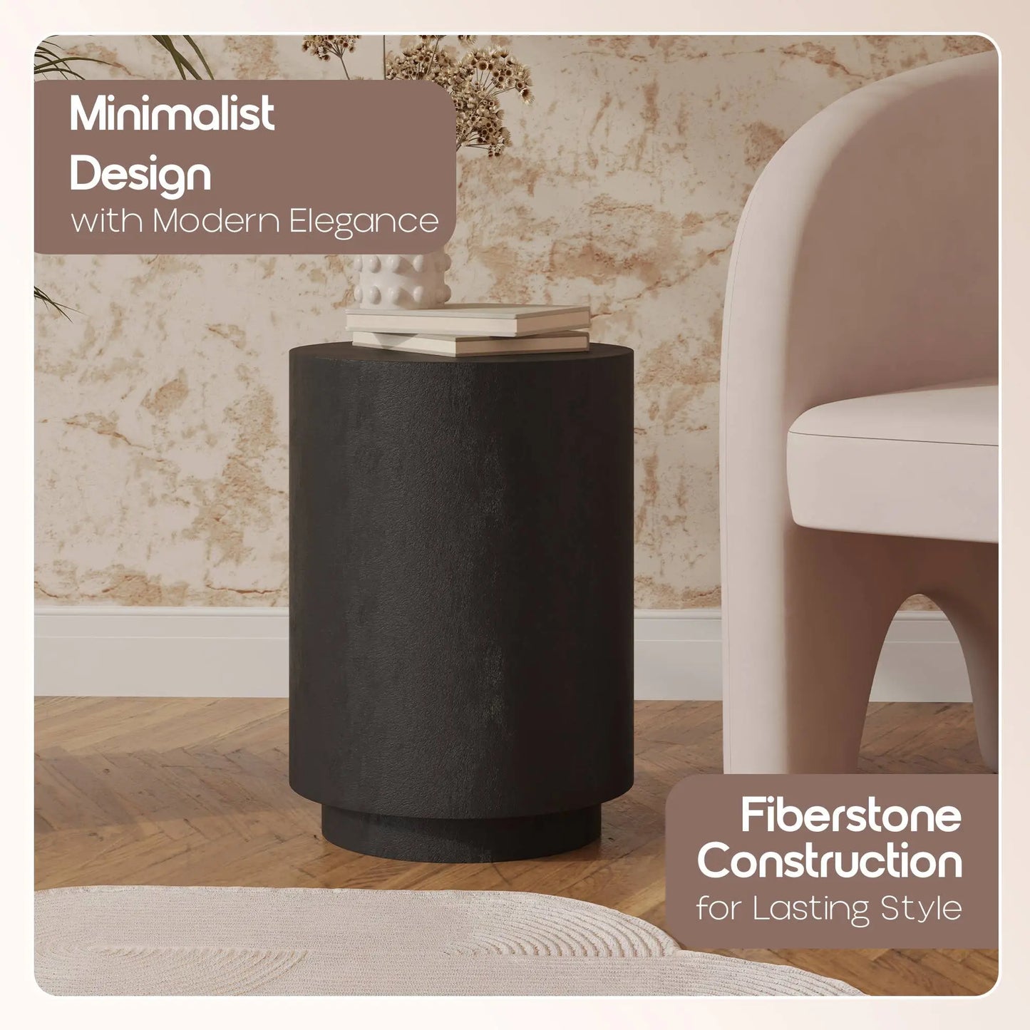 LeisureMod Ramble 14" Wide Round Side Table – Modern Fiberstone Accent End Table for Indoor or Outdoor Use, Weather-Resistant for Patio, Balcony, or Living Room