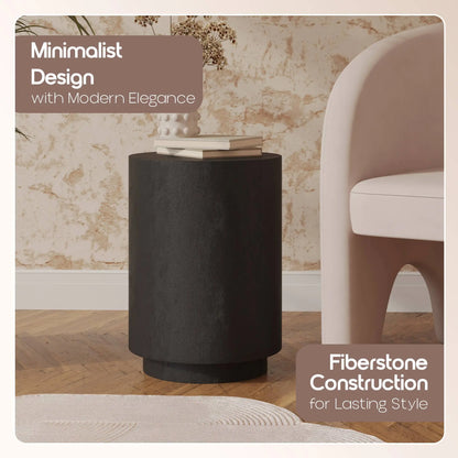 LeisureMod Ramble 14" Wide Round Side Table – Modern Fiberstone Accent End Table for Indoor or Outdoor Use, Weather-Resistant for Patio, Balcony, or Living Room