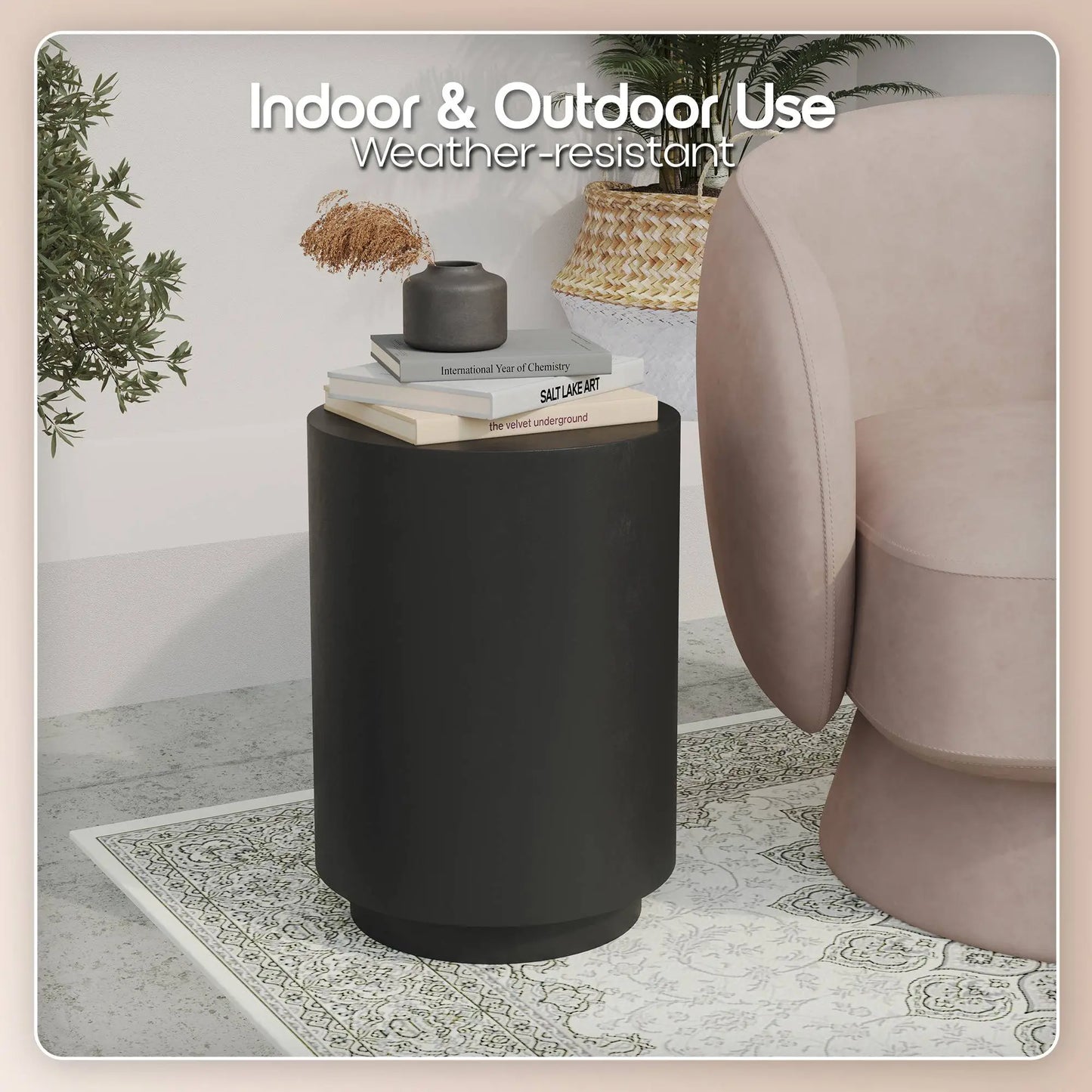 LeisureMod Ramble 14" Wide Round Side Table – Modern Fiberstone Accent End Table for Indoor or Outdoor Use, Weather-Resistant for Patio, Balcony, or Living Room