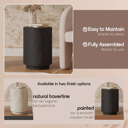 LeisureMod Ramble 14" Wide Round Side Table – Modern Fiberstone Accent End Table for Indoor or Outdoor Use, Weather-Resistant for Patio, Balcony, or Living Room