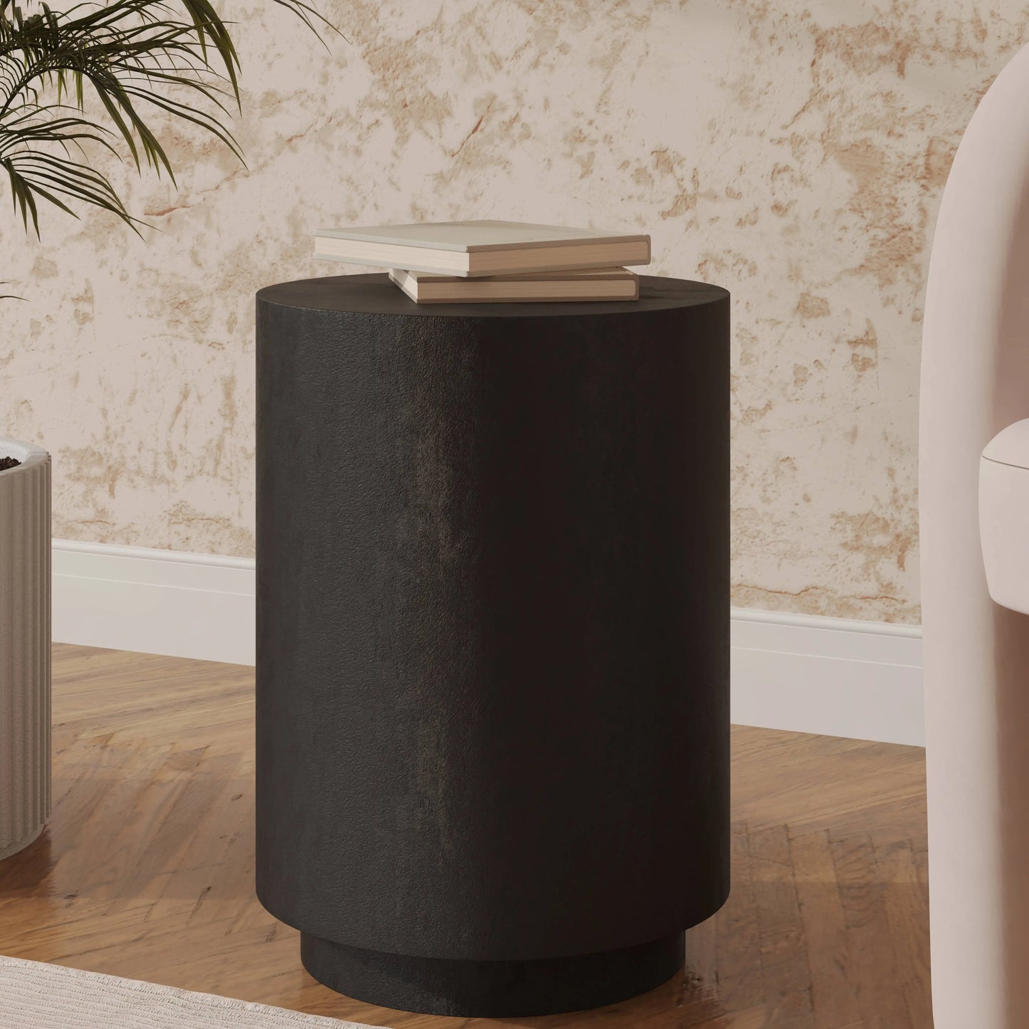 LeisureMod Ramble 14" Wide Round Side Table – Modern Fiberstone Accent End Table for Indoor or Outdoor Use, Weather-Resistant for Patio, Balcony, or Living Room