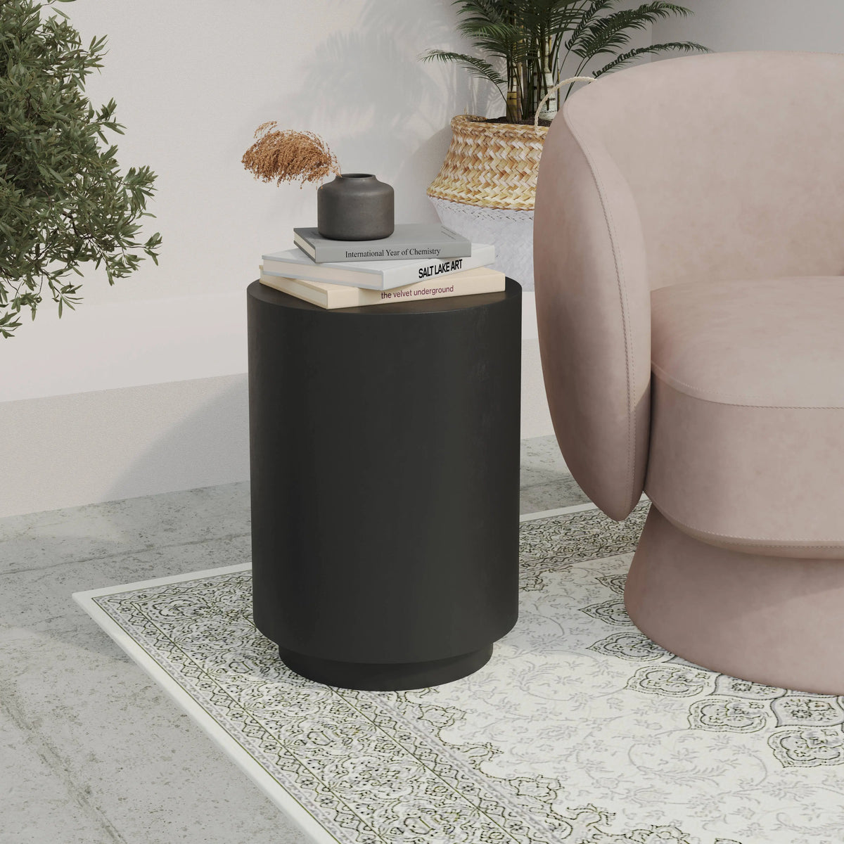 LeisureMod Ramble 14" Wide Round Side Table – Modern Fiberstone Accent End Table for Indoor or Outdoor Use, Weather-Resistant for Patio, Balcony, or Living Room