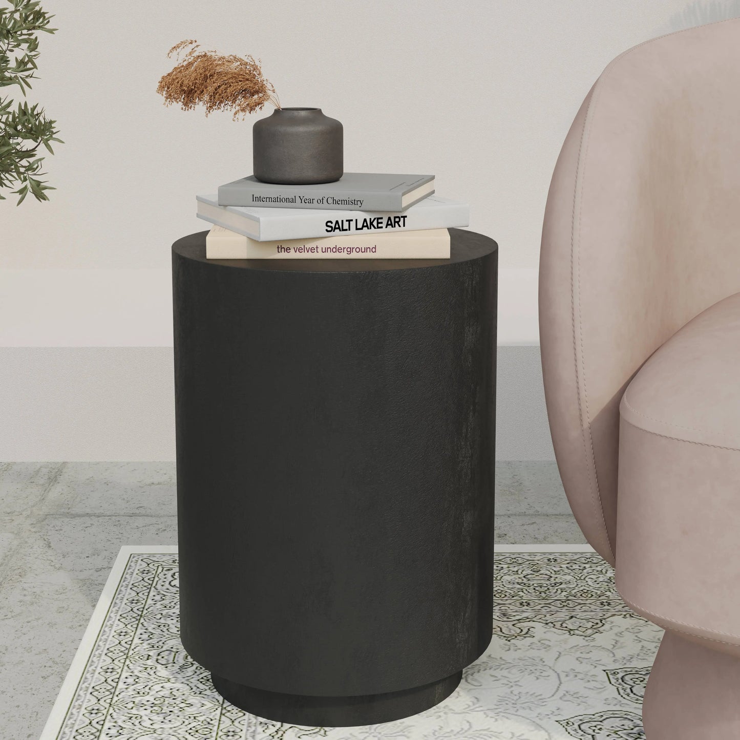 LeisureMod Ramble 14" Wide Round Side Table – Modern Fiberstone Accent End Table for Indoor or Outdoor Use, Weather-Resistant for Patio, Balcony, or Living Room