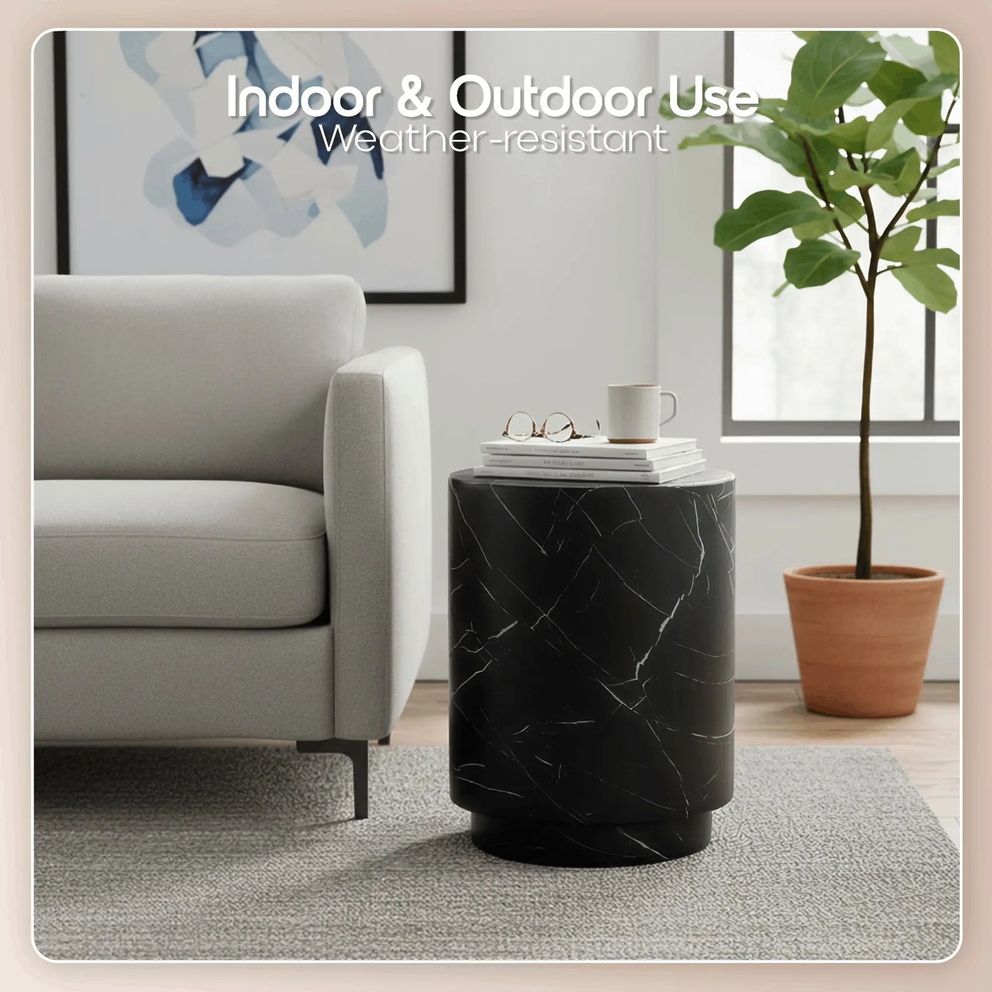 LeisureMod Ramble 14" Wide Round Side Table – Modern Fiberstone Accent End Table for Indoor or Outdoor Use, Weather-Resistant for Patio, Balcony, or Living Room