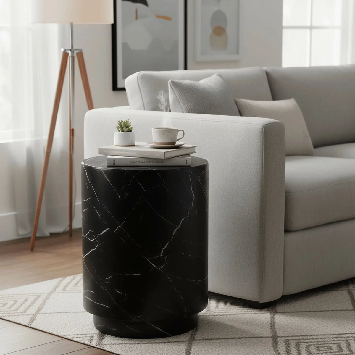 LeisureMod Ramble 14" Wide Round Side Table – Modern Fiberstone Accent End Table for Indoor or Outdoor Use, Weather-Resistant for Patio, Balcony, or Living Room