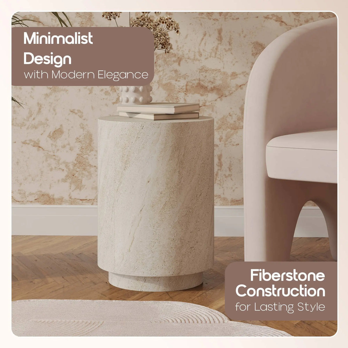 LeisureMod Ramble 14" Wide Round Side Table – Modern Fiberstone Accent End Table for Indoor or Outdoor Use, Weather-Resistant for Patio, Balcony, or Living Room
