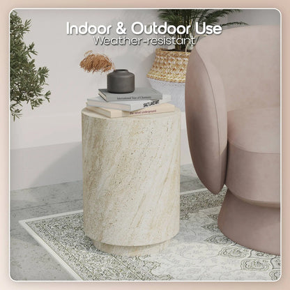 LeisureMod Ramble 14" Wide Round Side Table – Modern Fiberstone Accent End Table for Indoor or Outdoor Use, Weather-Resistant for Patio, Balcony, or Living Room