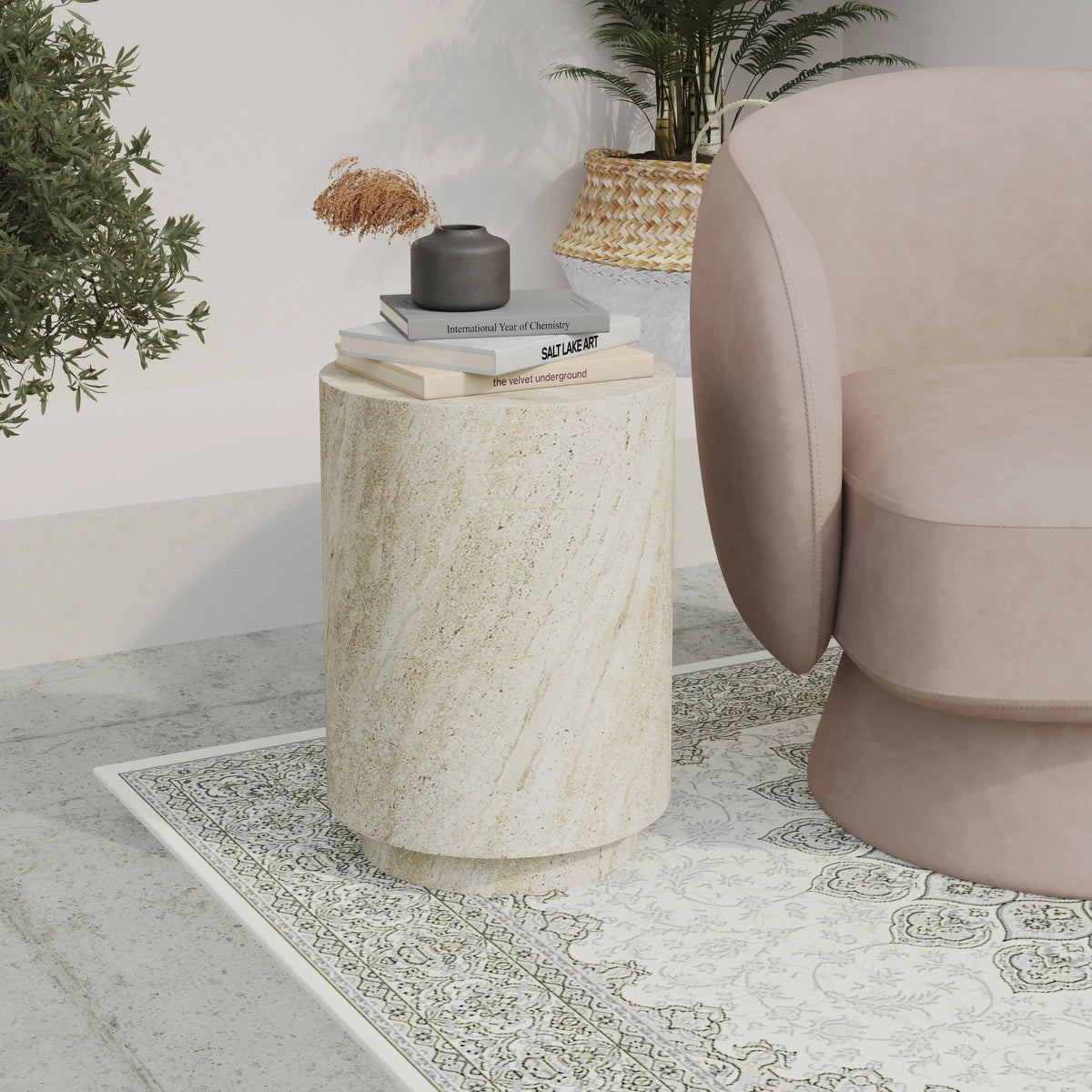 LeisureMod Ramble 14" Wide Round Side Table – Modern Fiberstone Accent End Table for Indoor or Outdoor Use, Weather-Resistant for Patio, Balcony, or Living Room