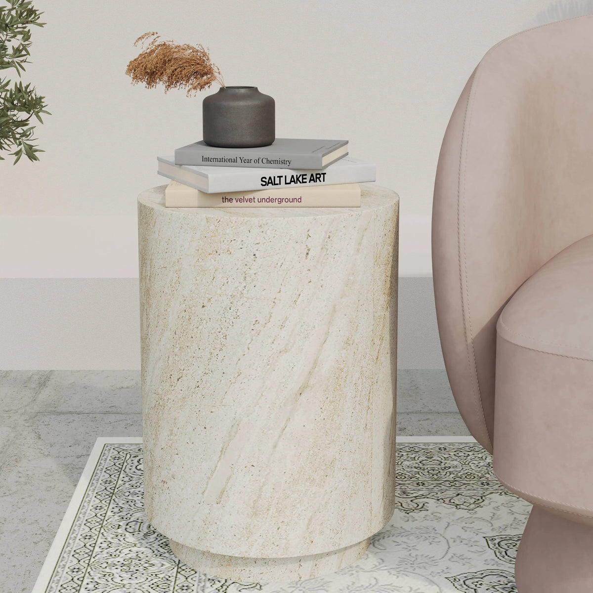 LeisureMod Ramble 14" Wide Round Side Table – Modern Fiberstone Accent End Table for Indoor or Outdoor Use, Weather-Resistant for Patio, Balcony, or Living Room