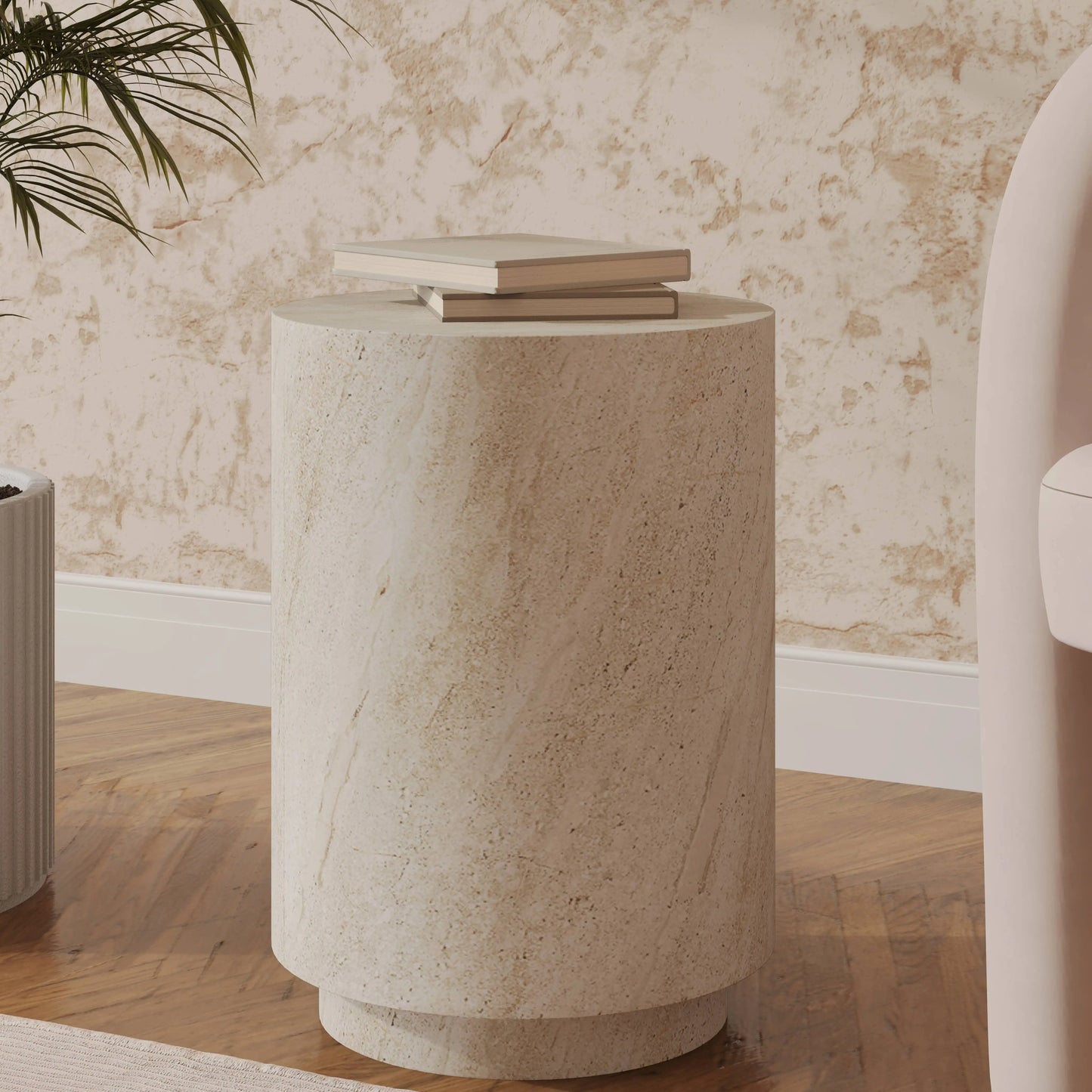 LeisureMod Ramble 14" Wide Round Side Table – Modern Fiberstone Accent End Table for Indoor or Outdoor Use, Weather-Resistant for Patio, Balcony, or Living Room