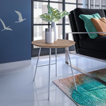 Rossmore Round Side Table with MDF Wood Tabletop in White Steel - Elax Furniture