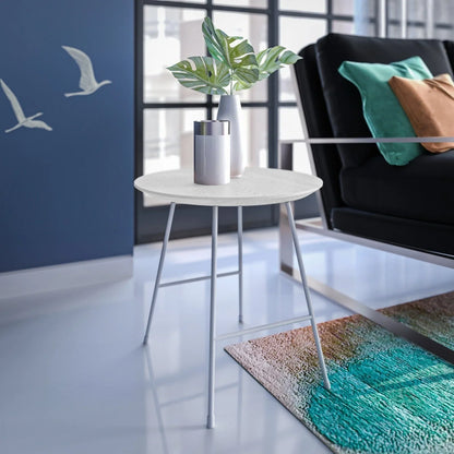 Rossmore Round Side Table with MDF Wood Tabletop in White Steel - Elax Furniture