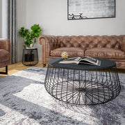 Runswick Round End Table Wood Tabletop With Steel Drum Base for Storage - Elax Furniture