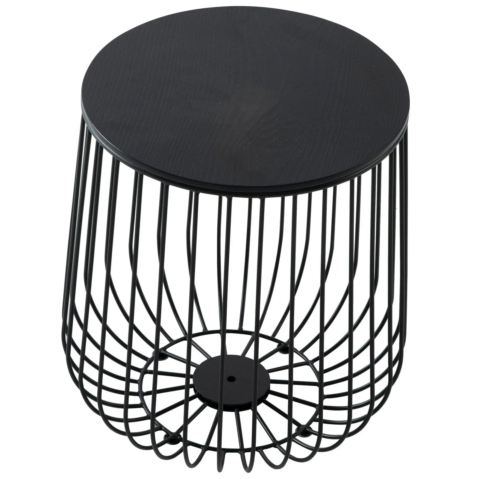 Runswick Round End Table Wood Tabletop With Steel Drum Base for Storage - Elax Furniture