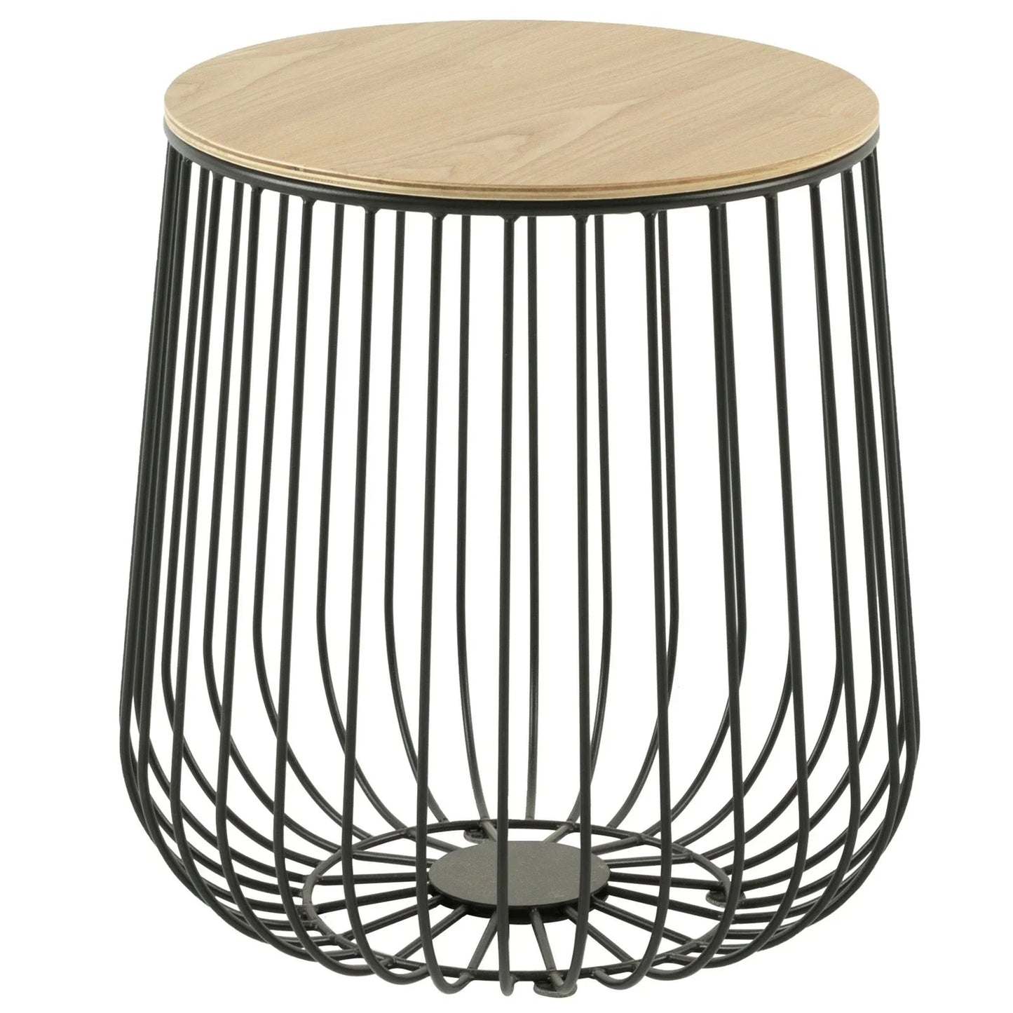 Runswick Round End Table Wood Tabletop With Steel Drum Base for Storage - Elax Furniture