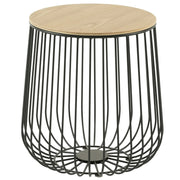 Runswick Round End Table Wood Tabletop With Steel Drum Base for Storage - Elax Furniture