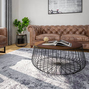 Runswick Round End Table Wood Tabletop With Steel Drum Base for Storage - Elax Furniture