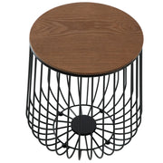 Runswick Round End Table Wood Tabletop With Steel Drum Base for Storage - Elax Furniture