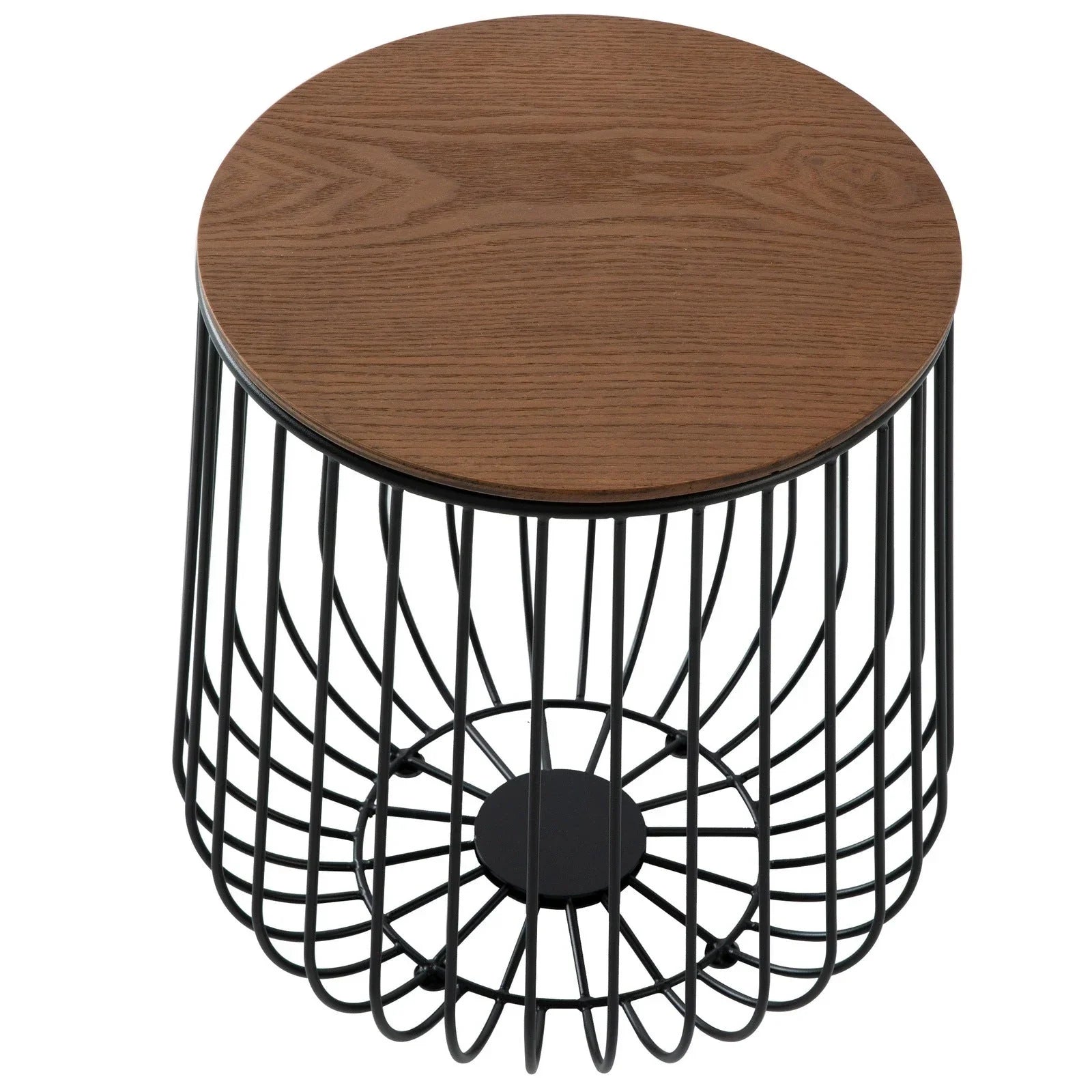 Runswick Round End Table Wood Tabletop With Steel Drum Base for Storage - Elax Furniture