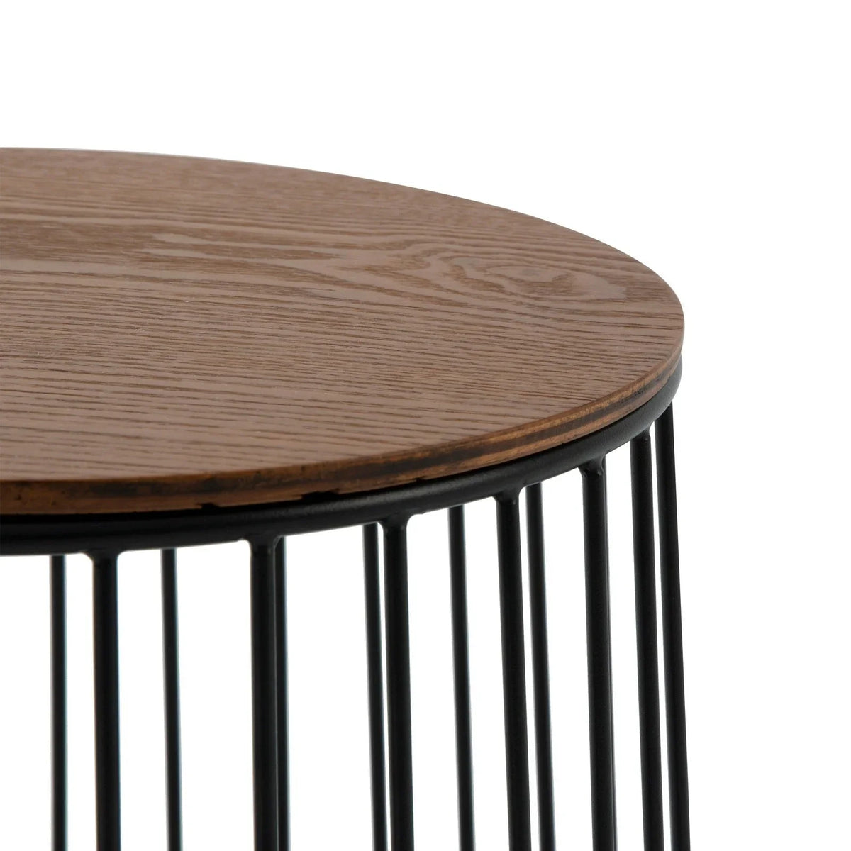 Runswick Round End Table Wood Tabletop With Steel Drum Base for Storage - Elax Furniture