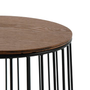 Runswick Round End Table Wood Tabletop With Steel Drum Base for Storage - Elax Furniture