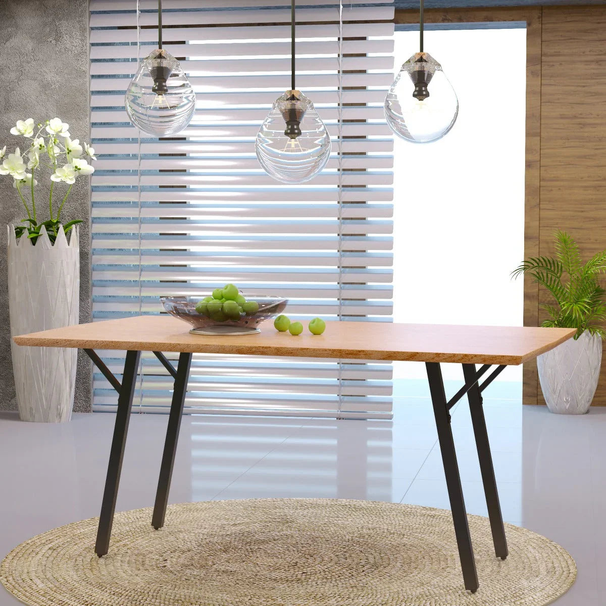 Ravenna 63" Rectangular Dining Table With MDF Tabletop and Metal Y-Shaped Joint Legs - Elax Furniture