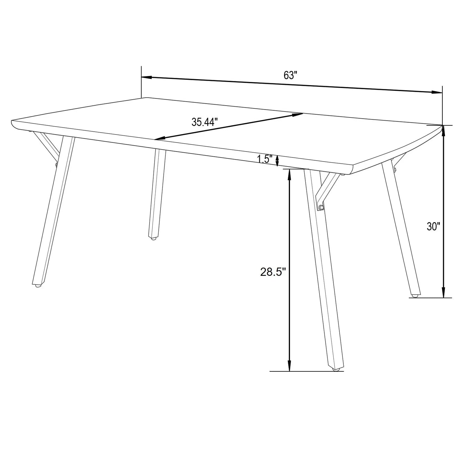 Ravenna 63" Rectangular Dining Table With MDF Tabletop and Metal Y-Shaped Joint Legs - Elax Furniture