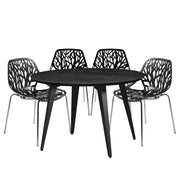 Ravenna 5-Piece Dining Set: 4 Stackable Plastic Chairs & Round Wood Table, Metal Base - Elax Furniture