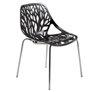 Ravenna 5-Piece Dining Set: 4 Stackable Plastic Chairs & Round Wood Table, Metal Base - Elax Furniture