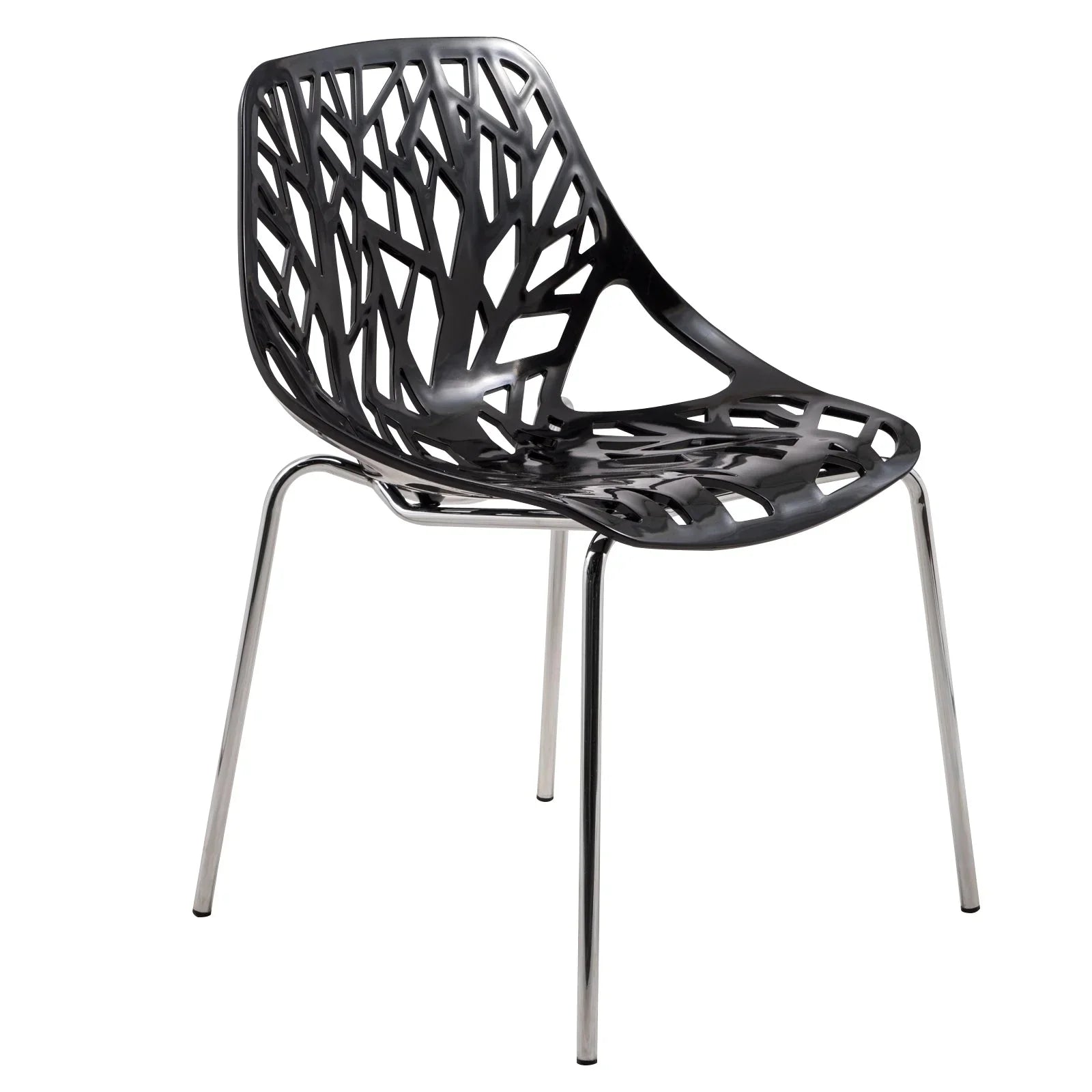 Ravenna 5-Piece Dining Set: 4 Stackable Plastic Chairs & Round Wood Table, Metal Base - Elax Furniture