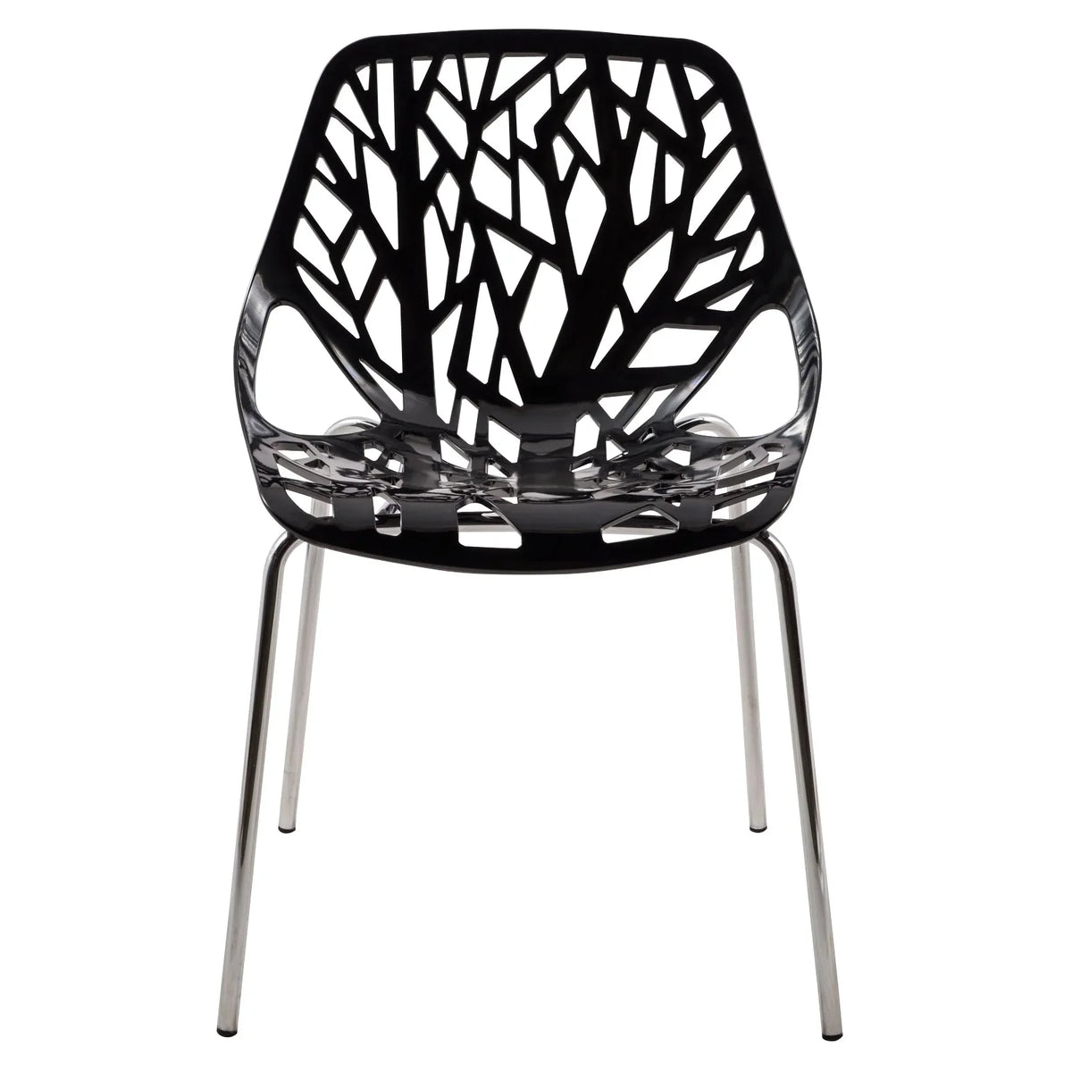 Ravenna 5-Piece Dining Set: 4 Stackable Plastic Chairs & Round Wood Table, Metal Base - Elax Furniture