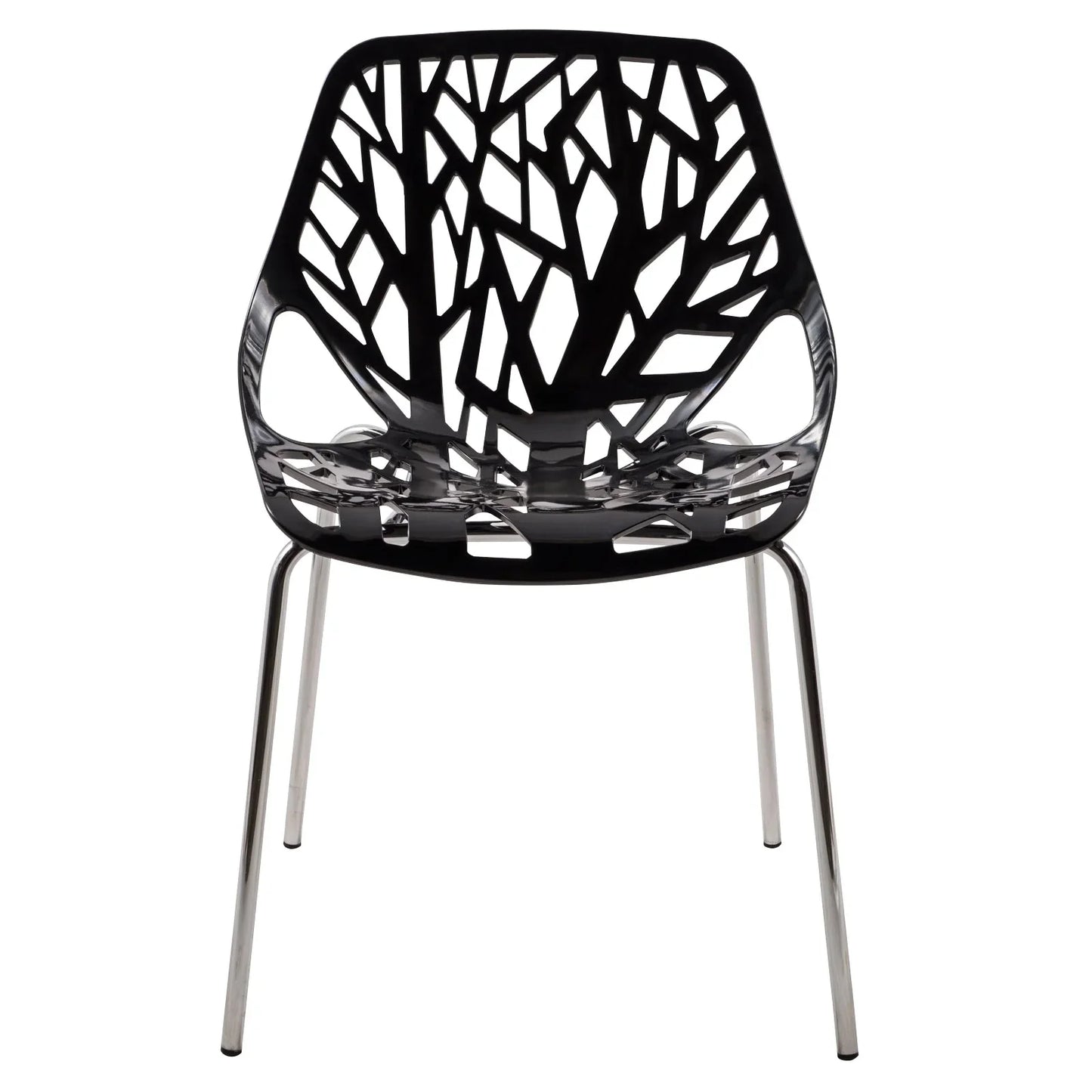 Ravenna 5-Piece Dining Set: 4 Stackable Plastic Chairs & Round Wood Table, Metal Base - Elax Furniture