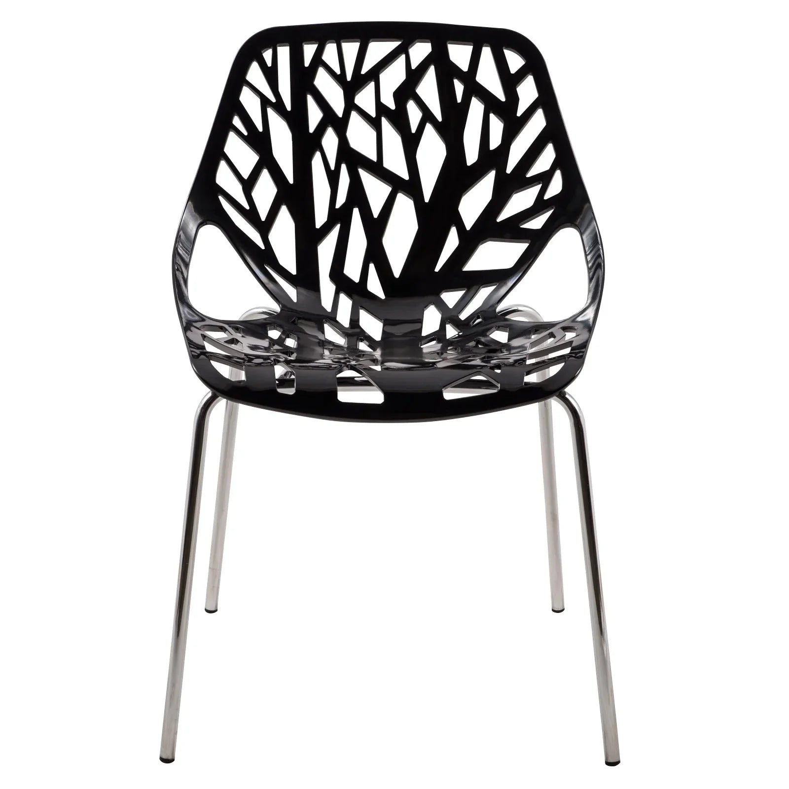 Ravenna 5-Piece Dining Set: 4 Stackable Plastic Chairs & Round Wood Table, Metal Base - Elax Furniture