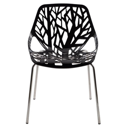 Ravenna 5-Piece Dining Set: 4 Stackable Plastic Chairs & Round Wood Table, Metal Base - Elax Furniture